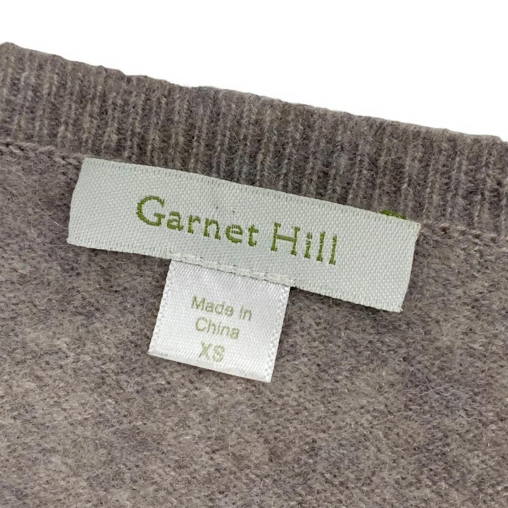 Garnet Hill Gray Beige Greige Cashmere Lace Ruffle Hem Long Sleeve Sweater - Picture 4 of 8